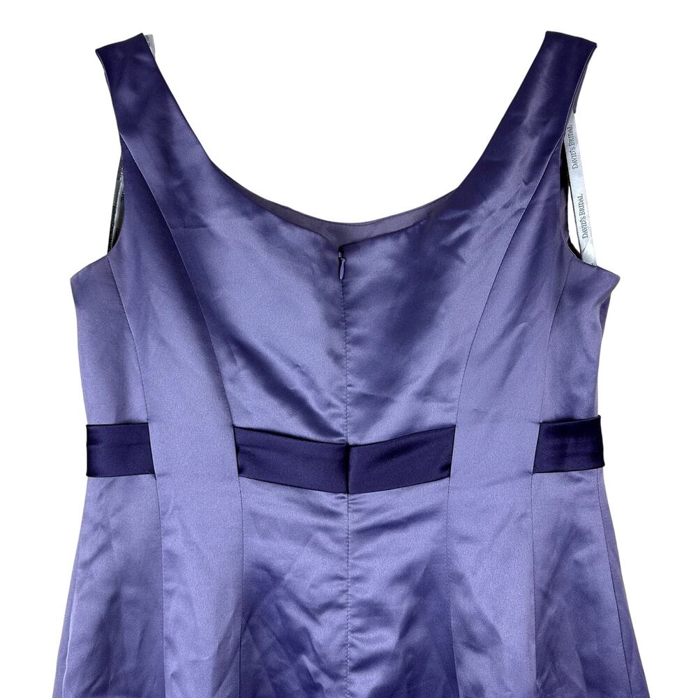 Davids Bridal Purple Bridesmaid Empire Waist Dress Satin Bow Formal Gown Size 12 - Picture 6 of 12